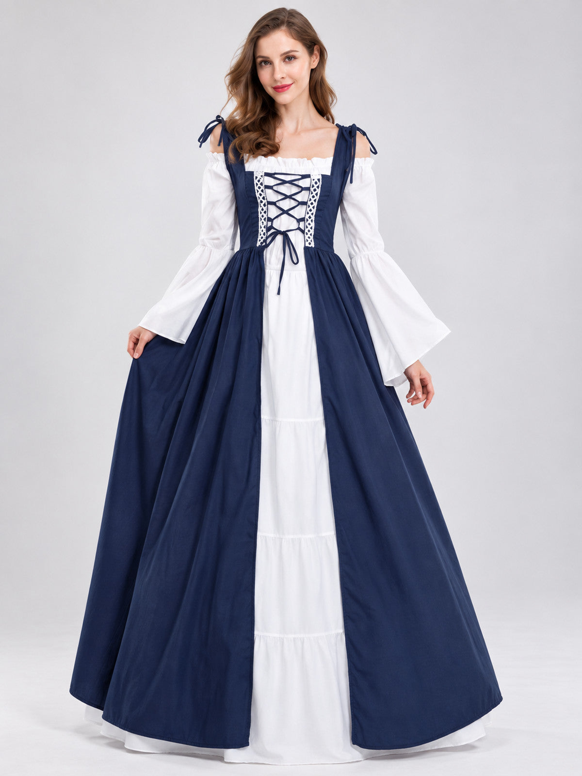 Medieval Floor-Length Dress with Long Sleeves and Lacing