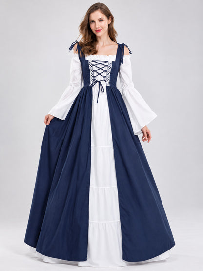 Medieval Floor-Length Dress with Long Sleeves and Lacing