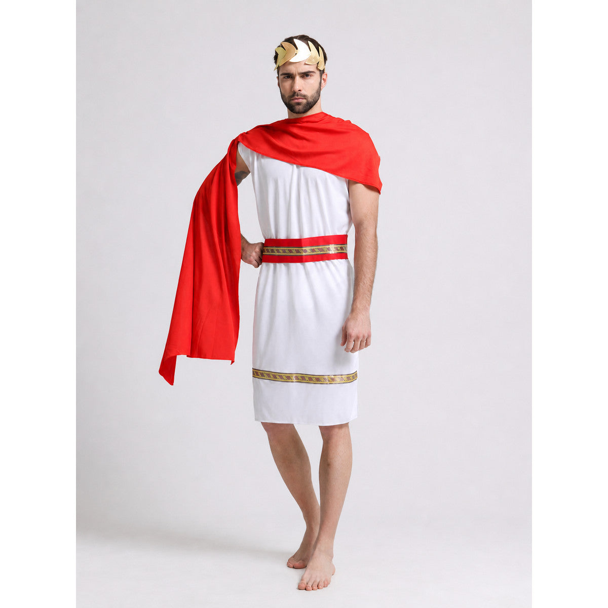 Roman Costume with Tunic, Cape, and Wreath on-model view
