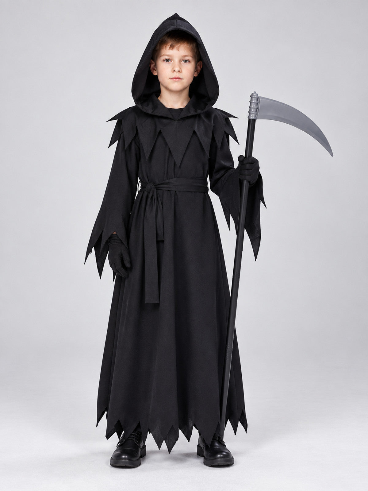 Black Cosplay Costume with Hood and Scythe