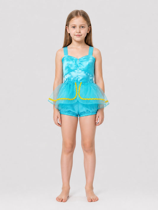 Blue Aladdin-Style Carnival Costume Jumpsuit on-model view