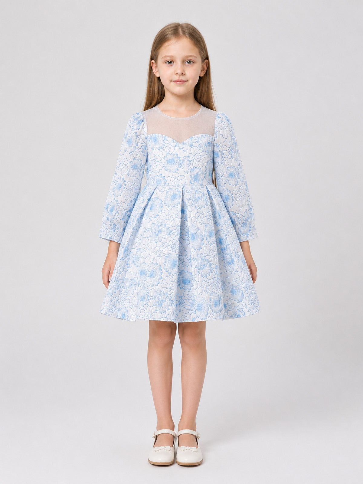 Light Blue Princess Dress for Girls with Long Sleeves