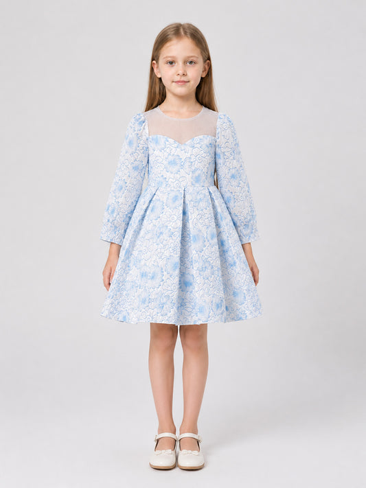 Light Blue Princess Dress for Girls with Long Sleeves on-model view