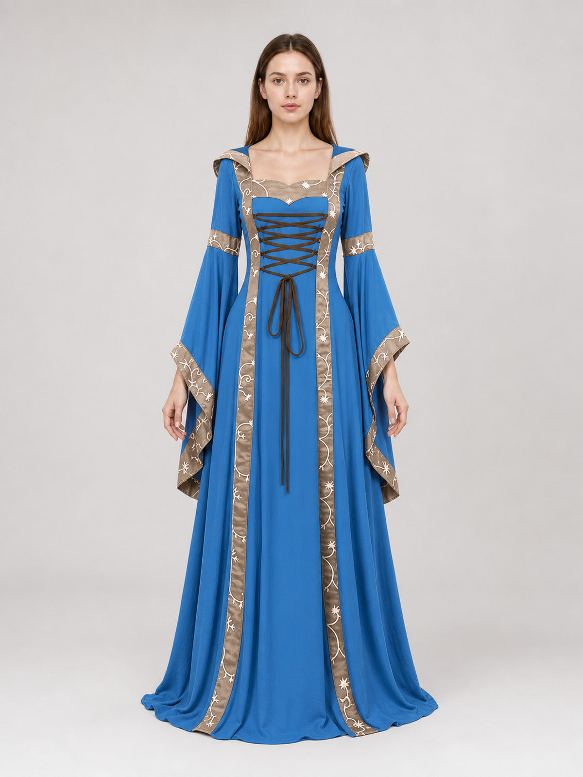 Medieval Hooded Lace-Up Dress front view