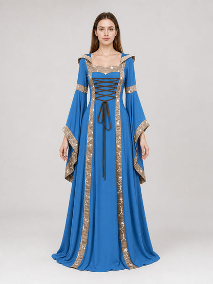 Medieval Hooded Lace-Up Dress front view