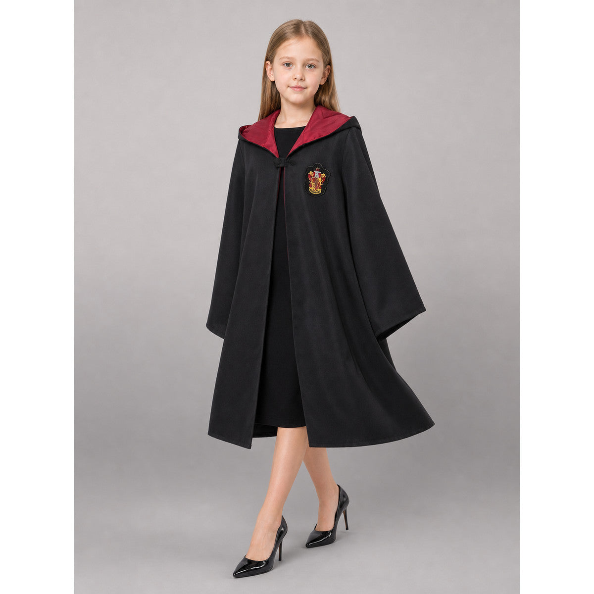 Black carnival cloak with hood, set front view