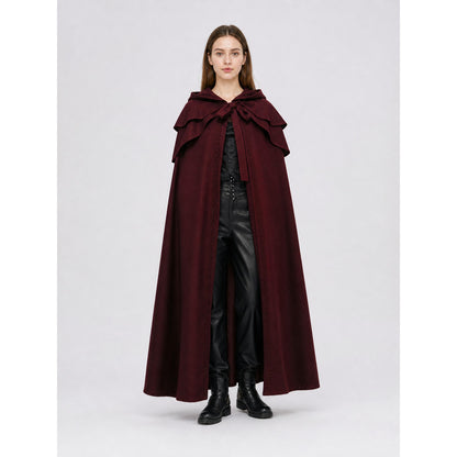 Long Cloak with Hood and Layered Shoulders on-model view