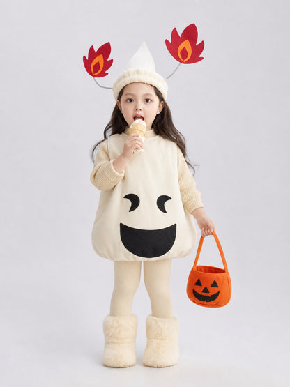 Halloween ghost costume with a hat and bag on-model view