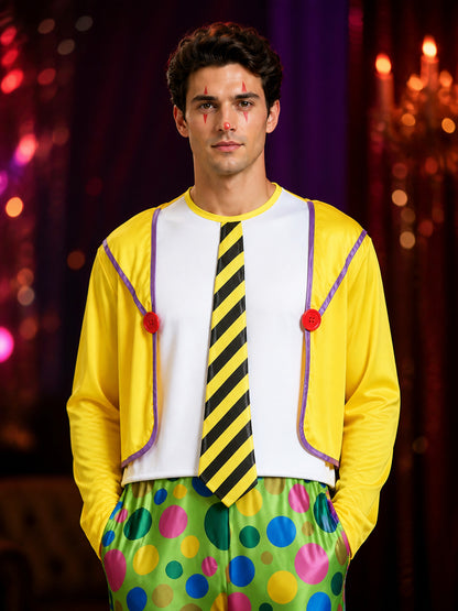 Unisex Clown Jumpsuit Costume Set with Vest & Tie, Halloween Outfit