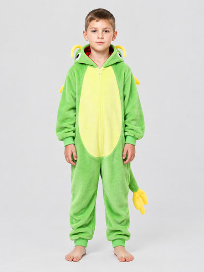 Kids' Dragon Hooded and Tailed Pajama Jumpsuit