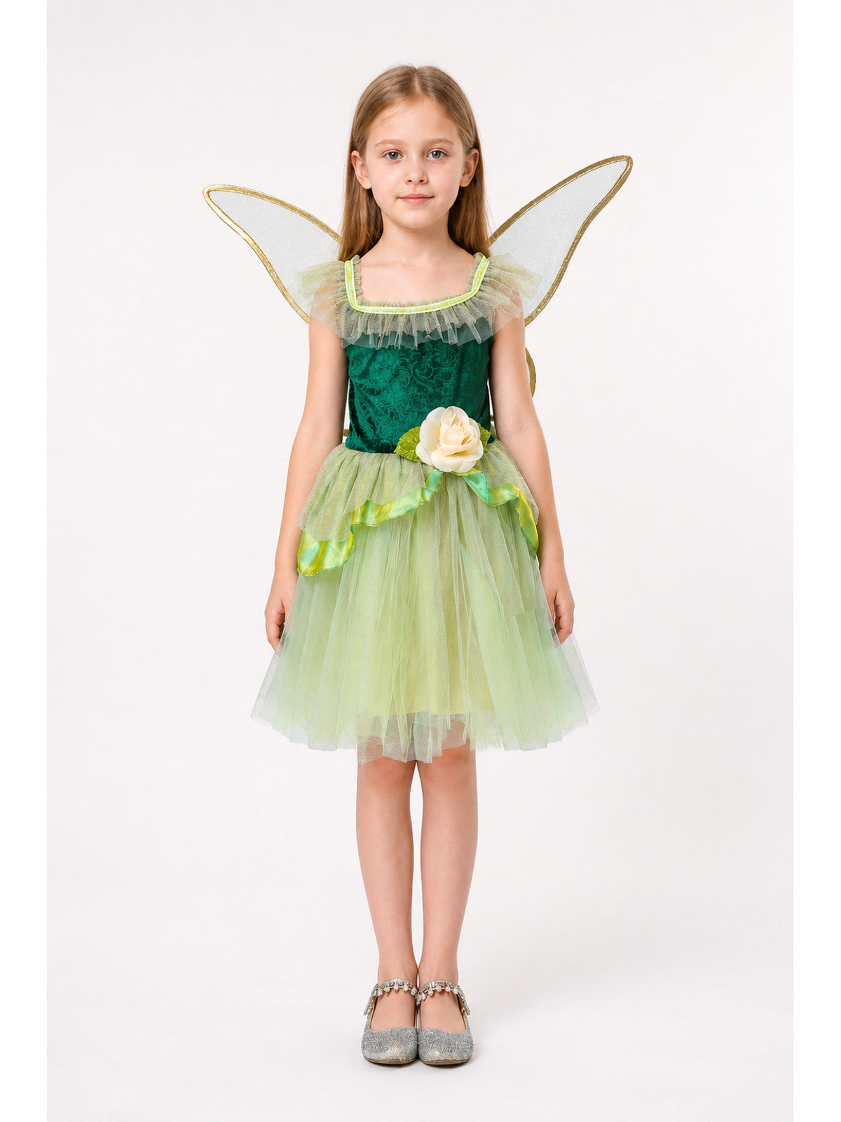 Green Winged Dress with Floral Décor main product view