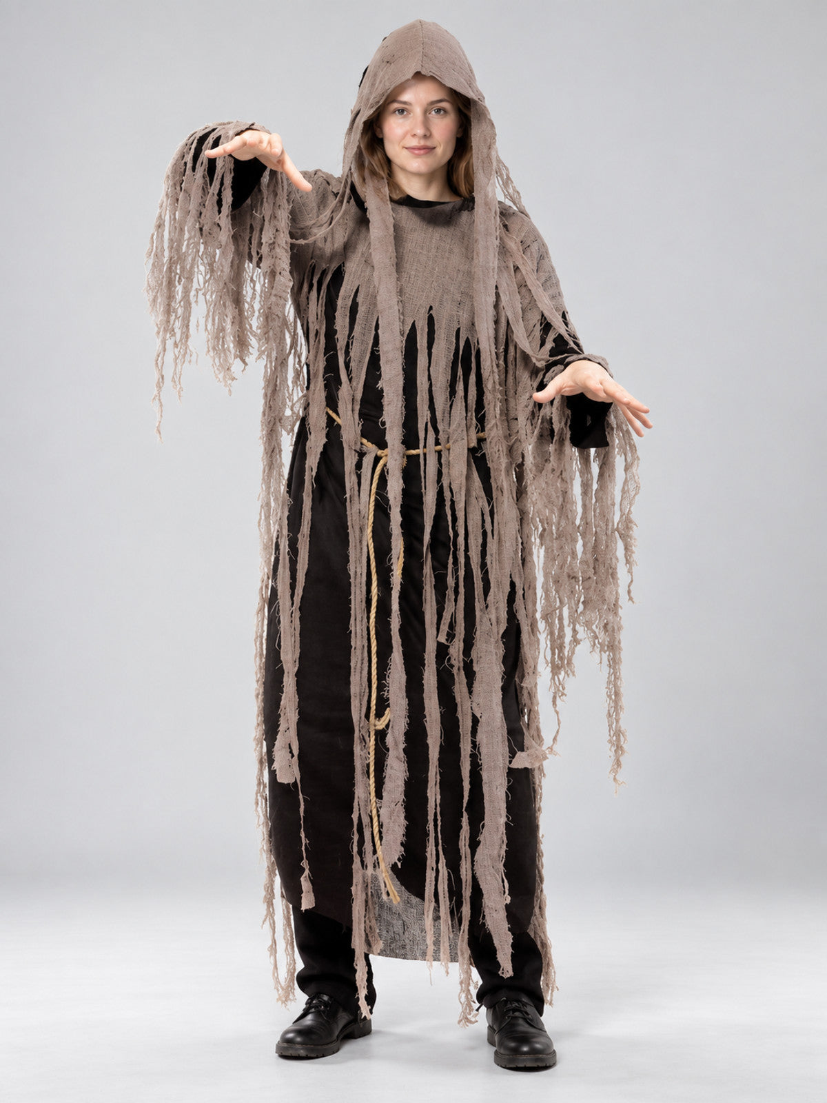 Adult zombie carnival costume with hood and belt
