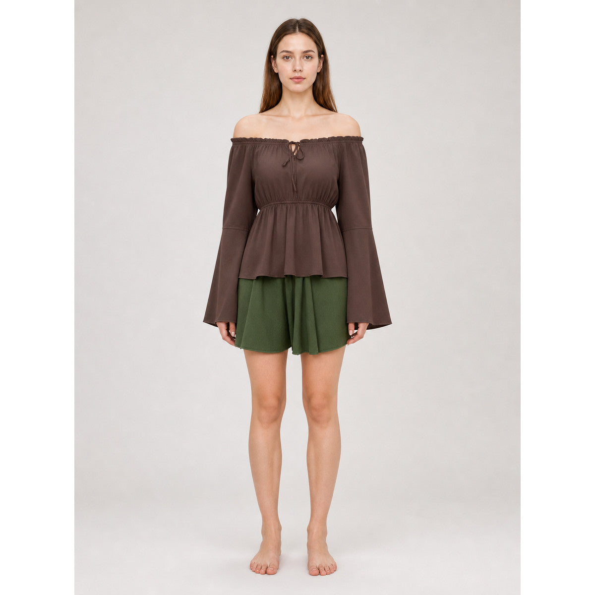 Off-the-Shoulder Top with Flared Sleeves on-model view