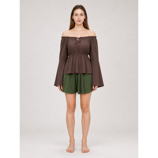 Off-the-Shoulder Top with Flared Sleeves on-model view