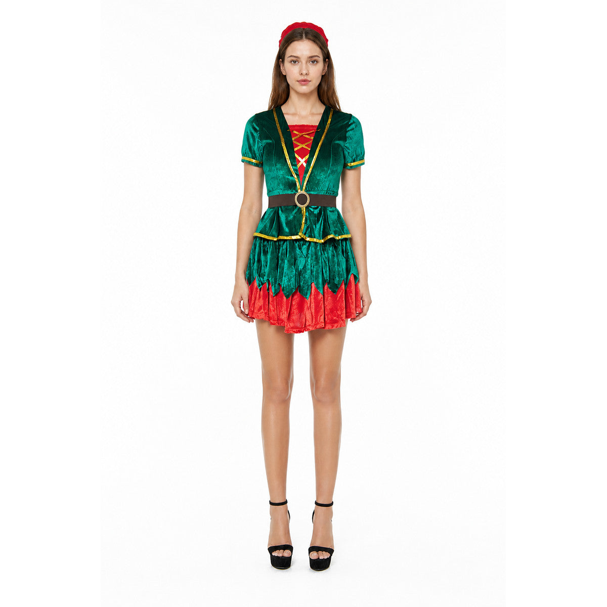 Fantasy Character Costume, Belted Dress, Red and Green
