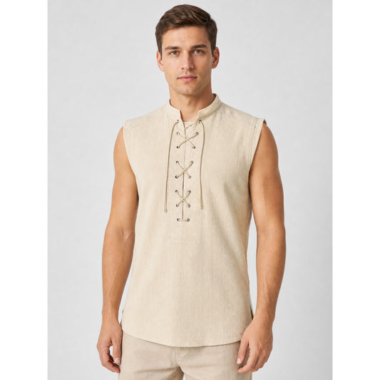 Lace-Up Vest with Stand Collar, Halloween on-model view