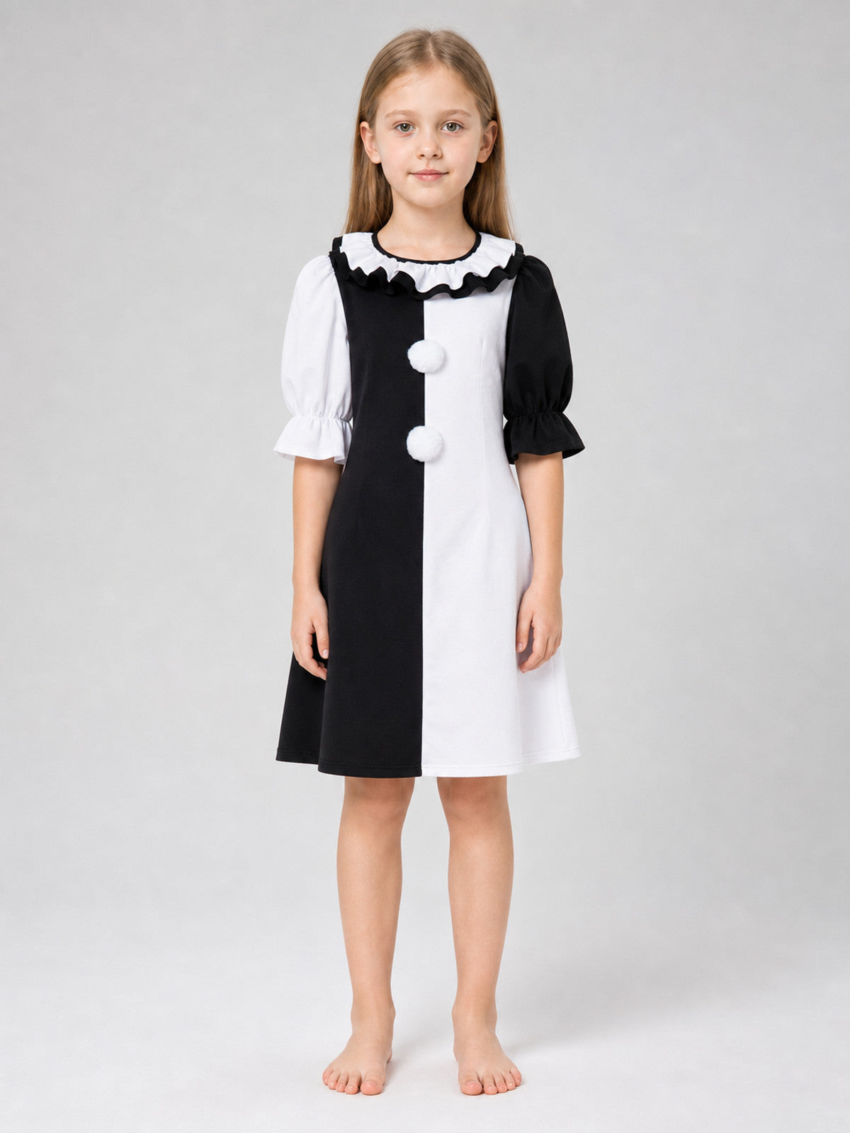 Black-and-White Clown Costume Dress for Cosplay on-model view