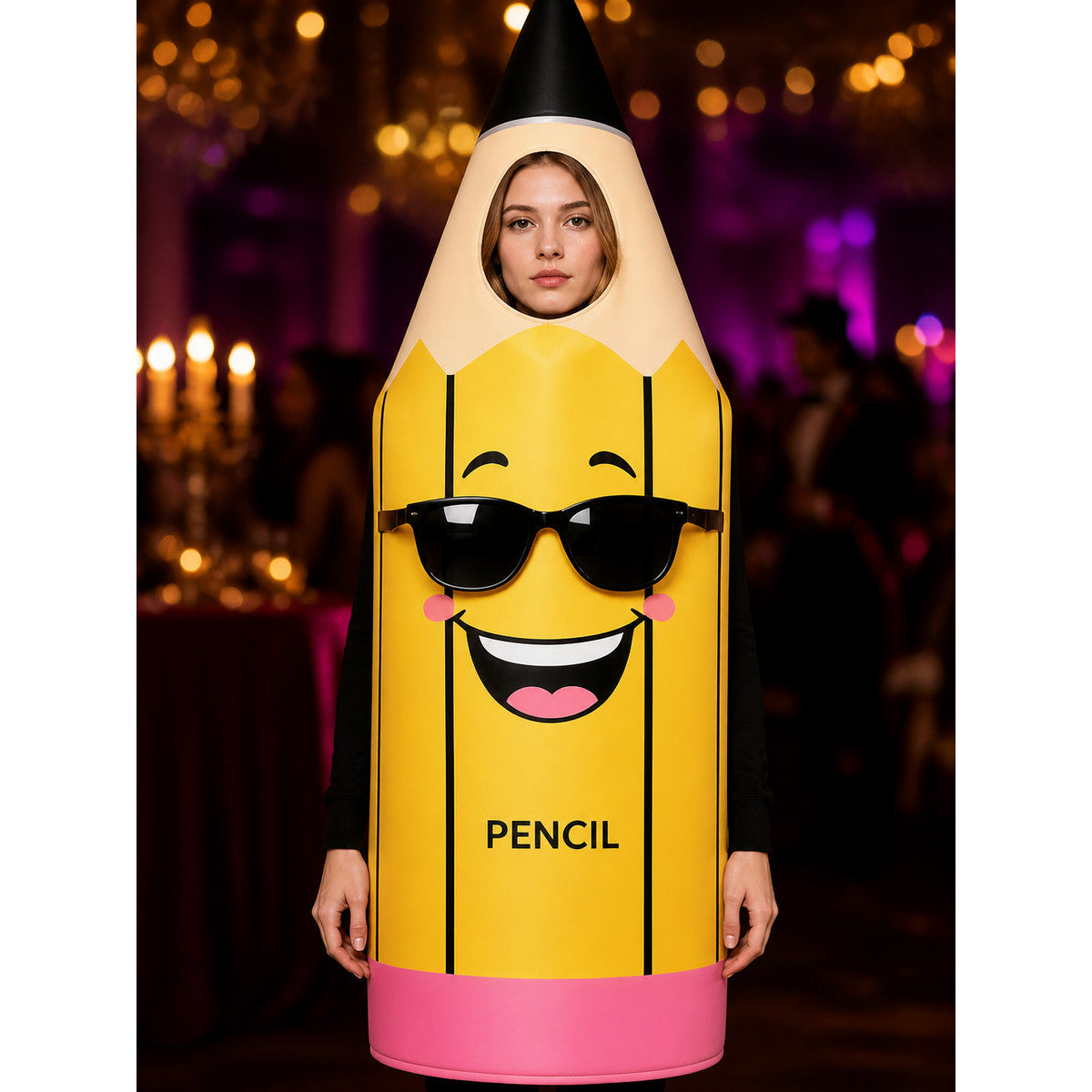 Cartoon Pencil Bodysuit Costume, Funny School Party Outfit for Kids and Adults on-model view