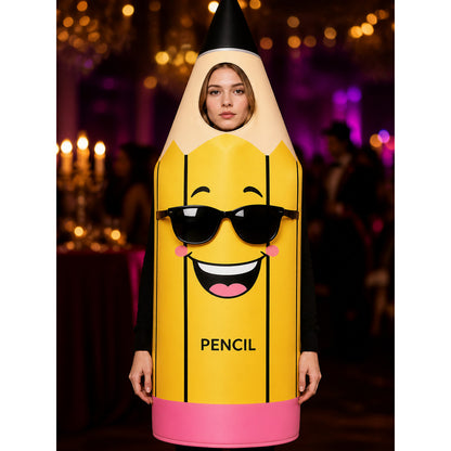 Cartoon Pencil Bodysuit Costume, Funny School Party Outfit for Kids and Adults on-model view