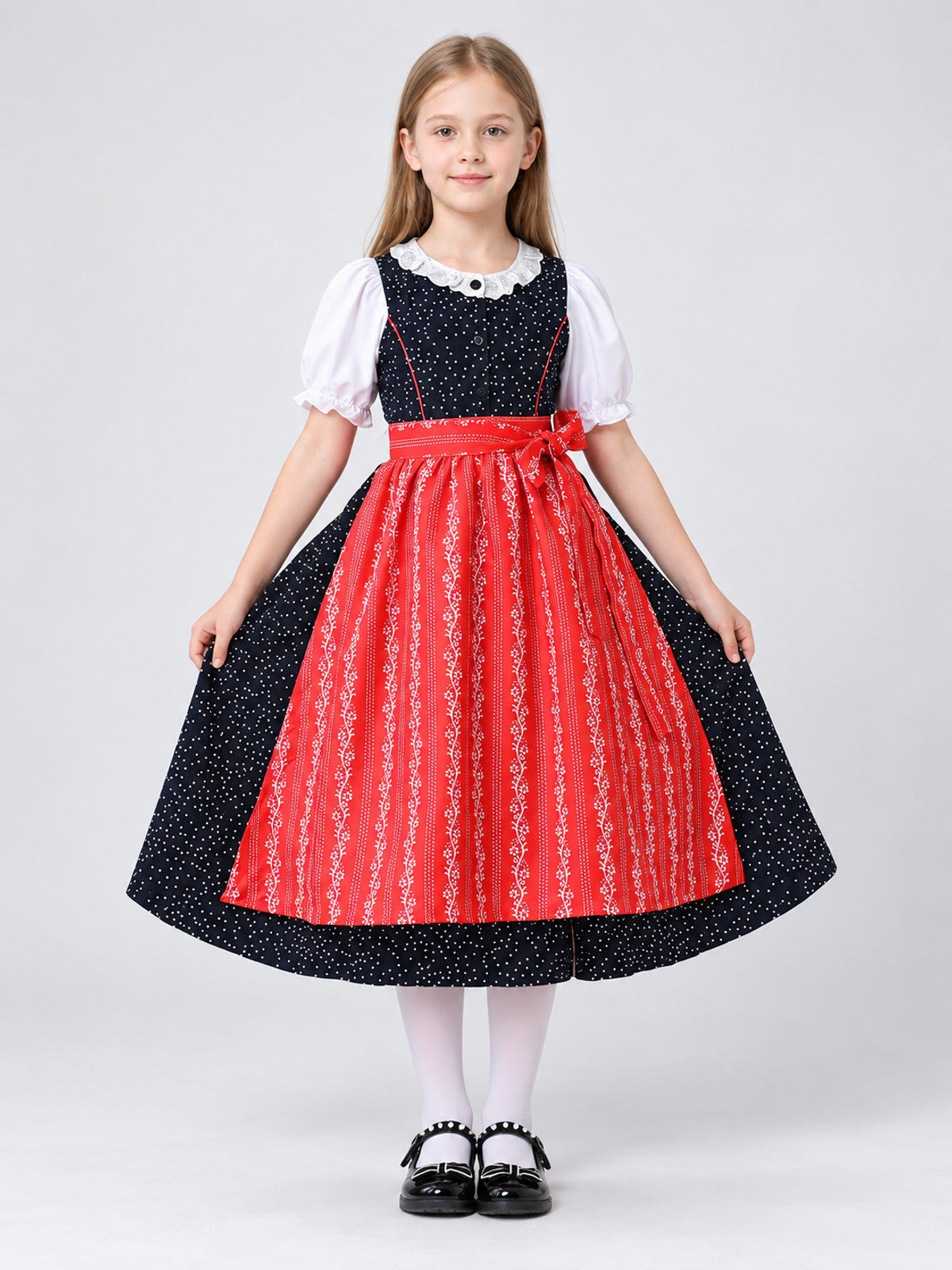 Bavarian-Style Dress with Polka-Dot Apron