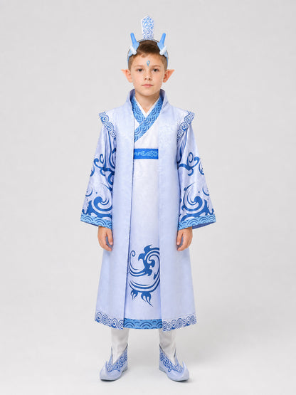 Ao Bing Cosplay Costume, 6-Piece Set, White and Blue on-model view