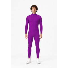 Purple Jumpsuit with a High Collar and Sleeves