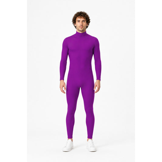 Purple Jumpsuit with a High Collar and Sleeves