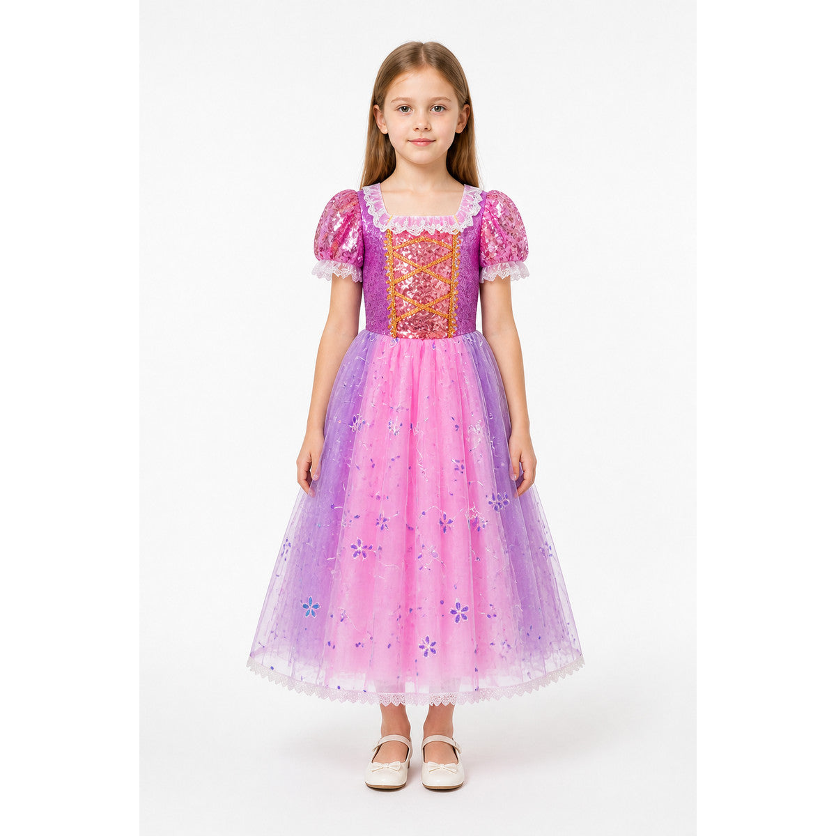 Girls’ Dress with Sequins, a Full Skirt, and Flowers main product view
