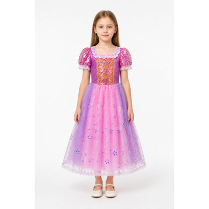 Girls’ Dress with Sequins, a Full Skirt, and Flowers main product view