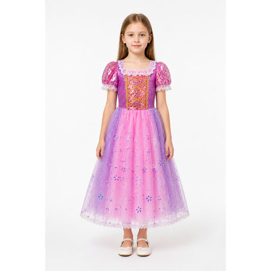Girls’ Dress with Sequins, a Full Skirt, and Flowers main product view