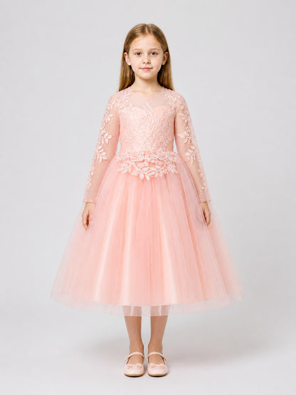 Puffy Pink Princess Dress with Floral Decor on-model view