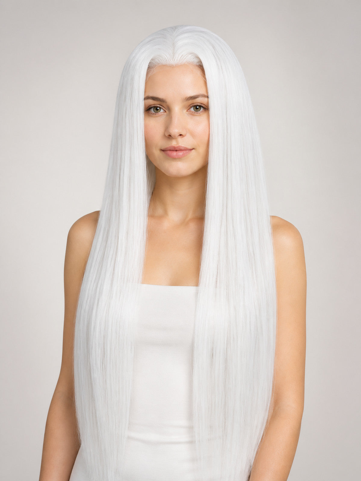 Long Straight White Party Wig with Center Part main product view