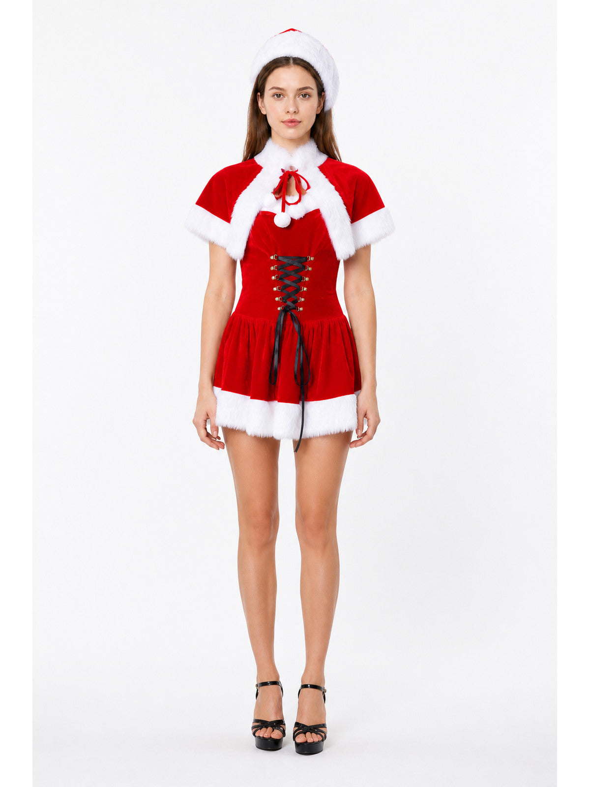 Red New Year's Carnival Dress with White Trim main product view