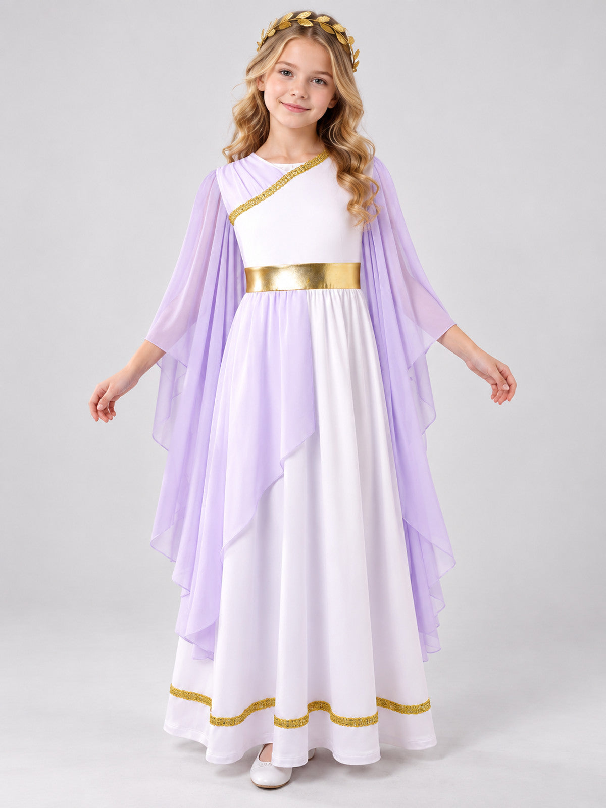 Greek-Style Dress with Draping and Gold Trim