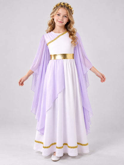 Greek-Style Dress with Draping and Gold Trim