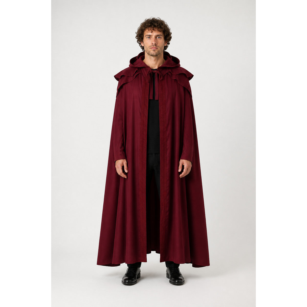 Long Burgundy Gothic Hooded Cloak main product view