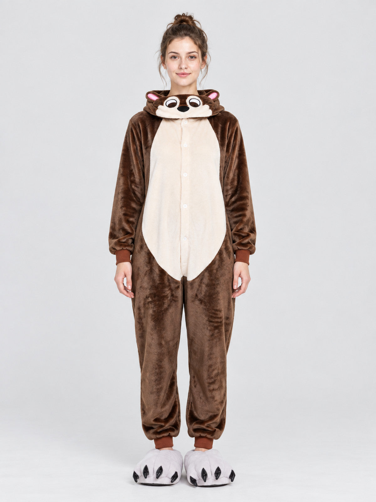 Flannel Pajama Jumpsuit with Hood and Ears