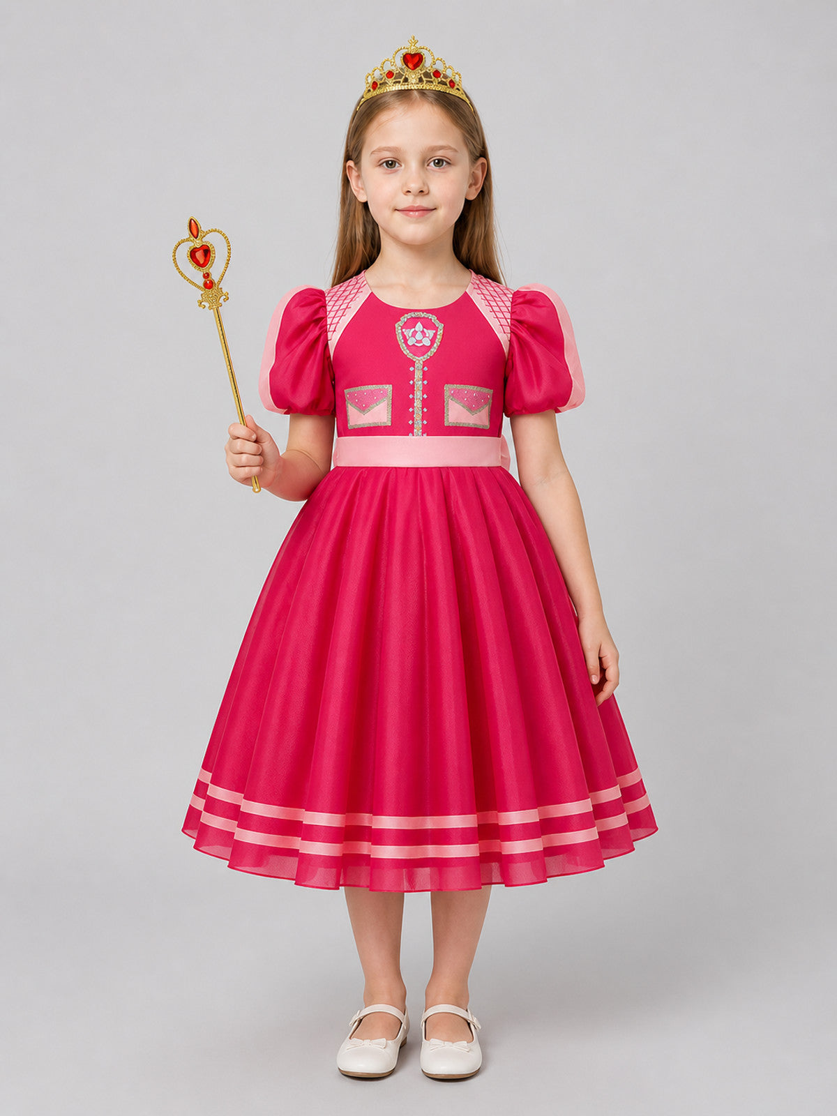 Children's Princess Costume Dress with Crown and Wand