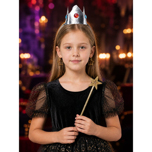 Rosalina Princess Accessory Set with Crown, Star Earrings and Magic Wand for on-model view