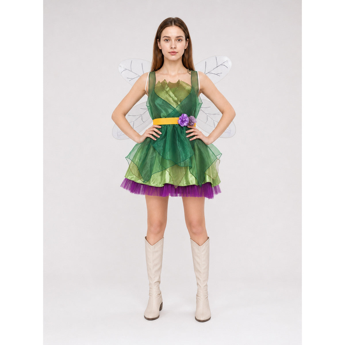 Green Elf Costume with Wings for Cosplay on-model view