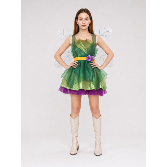 Green Elf Costume with Wings for Cosplay on-model view