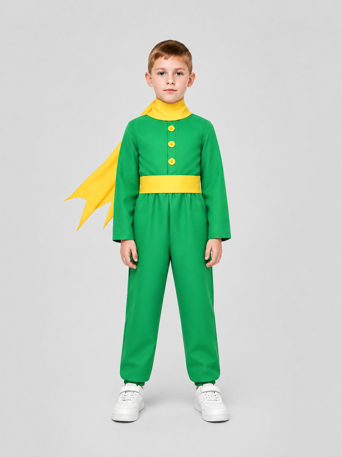 Children's Little Prince Costume, Green and Yellow on-model view