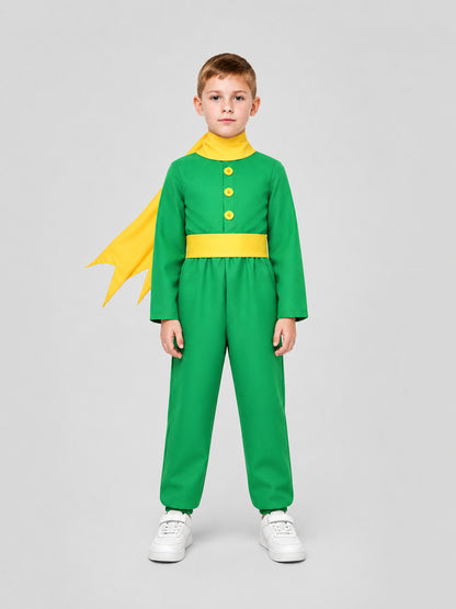 Children's Little Prince Costume, Green and Yellow on-model view