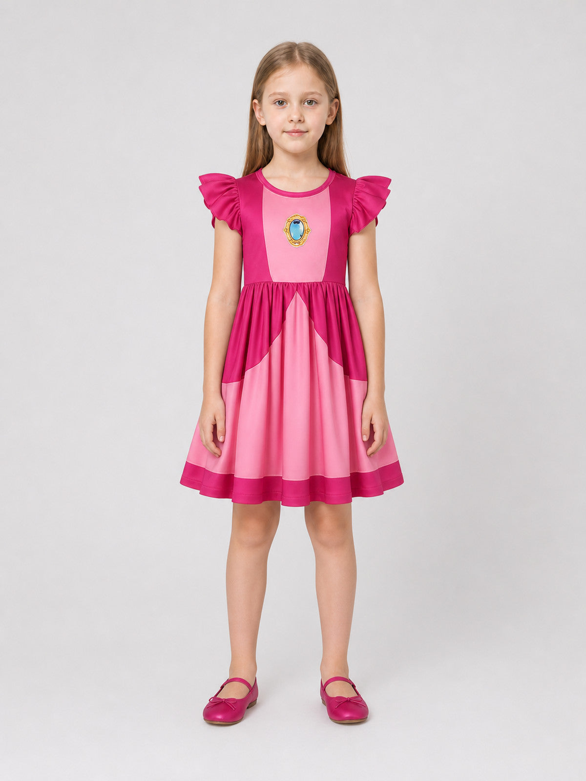 Super Mario Costume Dress with Emblem and Full Skirt on-model view