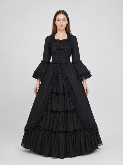 Gothic Victorian Dress with Sleeves and Ruffles front view