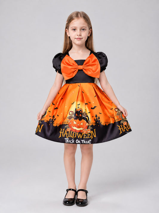 Black and Orange Children's Carnival Dress on-model view