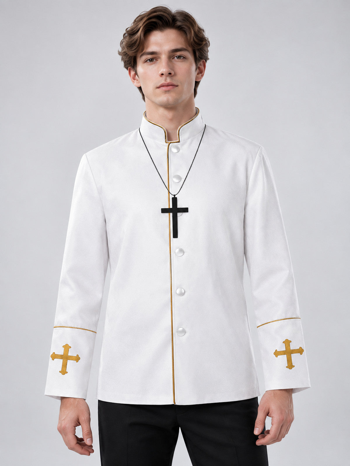 White Priest Costume with Embroidered Crosses