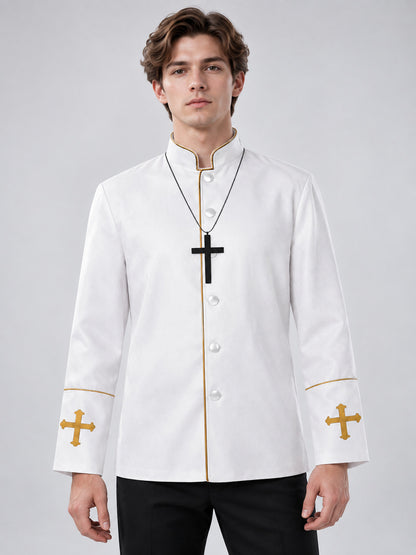White Priest Costume with Embroidered Crosses