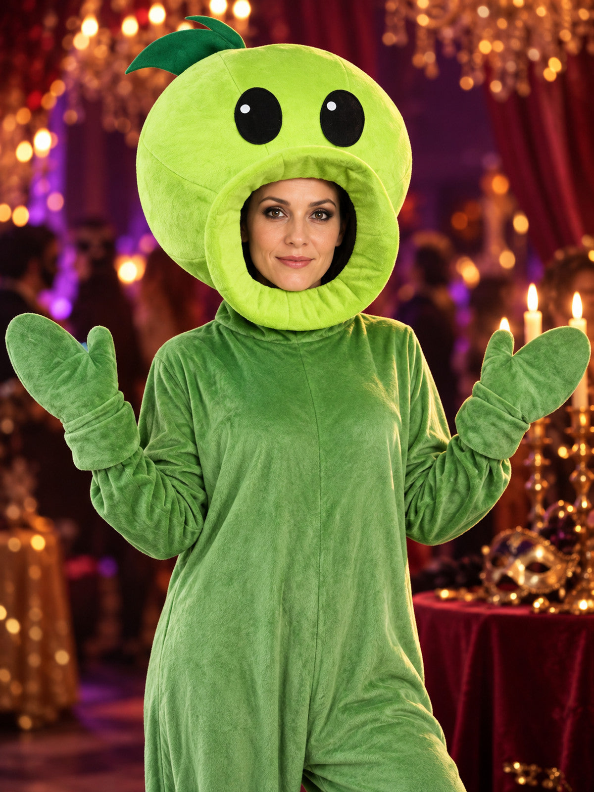 Green plant costume for adults with mask