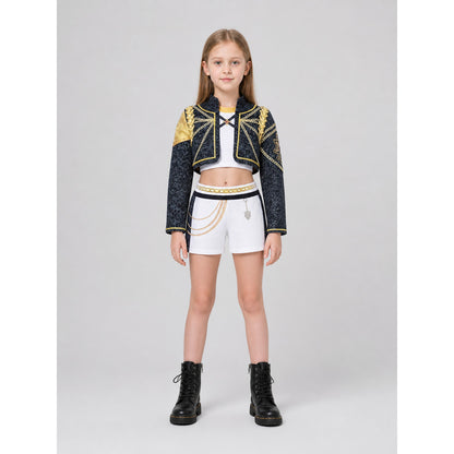 Children's Demon Hunter Costume, Black and Gold with Chains on-model view
